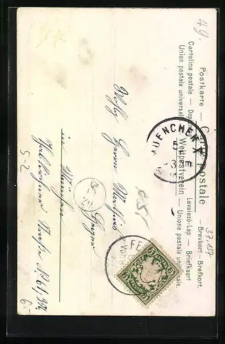 Lithographie Dame im verzierten Kleid, Jugendstil