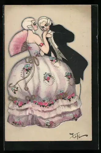 Künstler-AK Paar während Ball, Art Deco