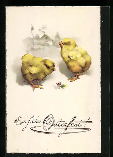 AK Zwei kleine Küken, Osterküken, Grusskarte
