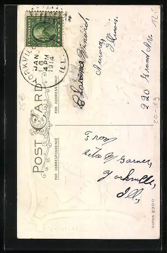 Präge-AK Der Weihnachtsmann liest einen Brief