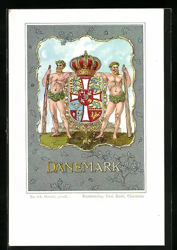AK Wappen Dänemark mit Krone