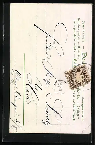 AK Kleiner Engel mit Rucksack und Schirm, Pfingtsgruss