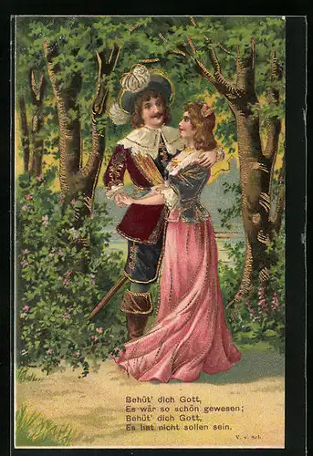 Präge-AK Behüt Dich Gott!, Es wär so schön gewesen..., Herr mit Dame im Arm