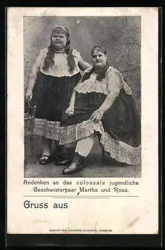 AK Andenken an das colossale jugendliche Geschwisterpaar Martha und Rosa