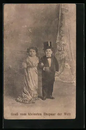 AK Gruss vom kleinsten Ehepaar der Welt, Liliputaner