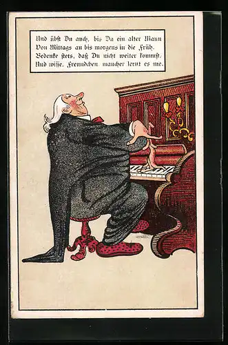 Künstler-AK Untalentierter Herr übt das Klavierspiel bis in den Tode