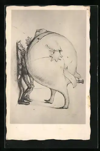 Künstler-AK Gourmand bedrängt Spargeltarzan