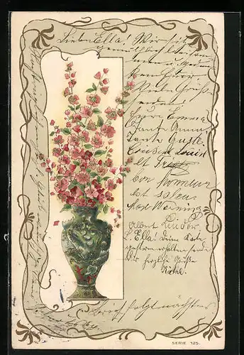 Lithographie Bauchige Vase mit Blumen
