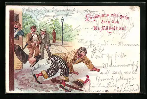 Lithographie Lindemann, was geh`n denn dich die Mädels an!