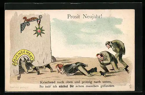 Lithographie Kriechend nach oben und protzig nach unten,...