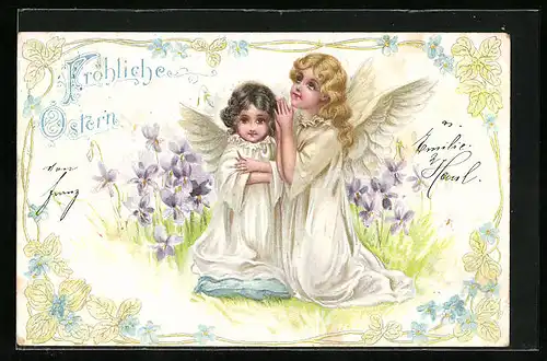 Lithographie Ostergruss, Betende Osterengel