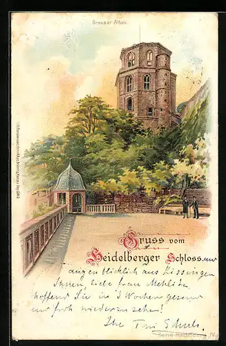 Lithographie Heidelberg, Schloss, Grosser Altan