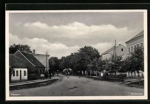 AK Päwesin, Dorfstrasse mit Passanten