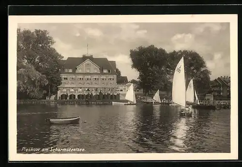 AK Pieskow, Scharmützelsee mit Segelbooten