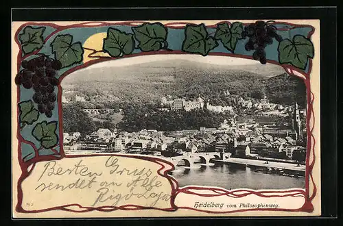 AK Heidelberg, Ortsansicht vom Philosophenweg