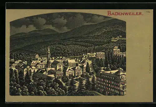 AK Badenweiler, Ortsansicht aus der Vogelschau in der Nacht