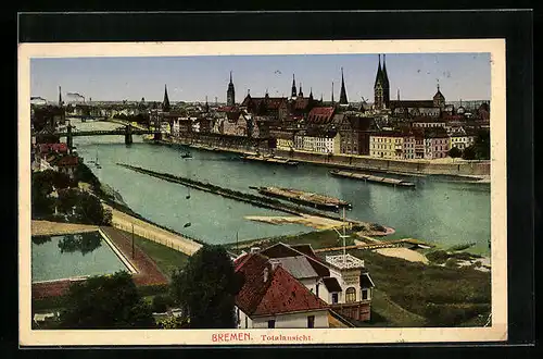 AK Bremen, Totalansicht mit Hafen