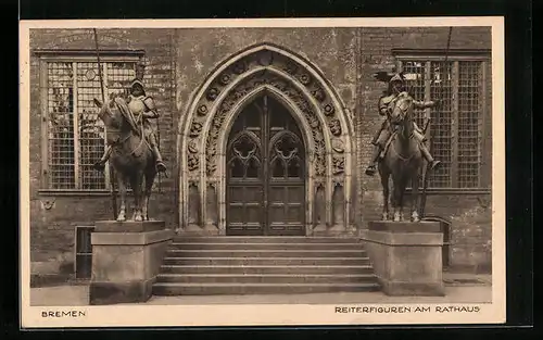 AK Bremen, Reiterfiguren am Rathaus