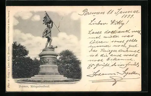 AK Bremen, Partie am Kriegerdenkmal