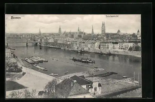 AK Bremen, Totalansicht mit Hafen