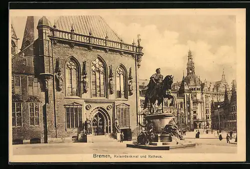 AK Bremen, Kaiserdenkmal und Rathaus