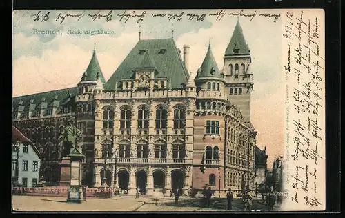 AK Bremen, Gerichtsgebäude, Gustav-Adolf Denkmal