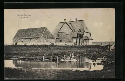 AK Hallig Hooge, Blick auf die Kirchwarf