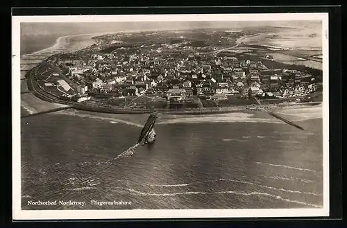 AK Norderney, Fliegeraufnahme von der Insel