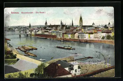 AK Bremen, Ortsansicht mit Weser und Schiffen