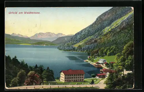 AK Walchensee, Blick auf den Walchensee und Berge