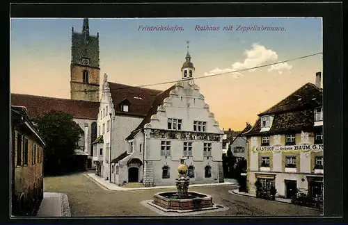 AK Friedrichshafen, Rathaus mit Zeppelinbrunnen