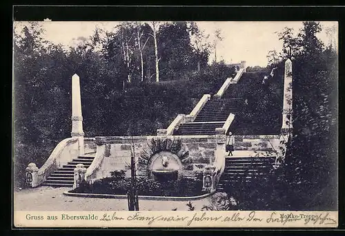 AK Eberswalde, Moltke-Treppe mit Brunnen