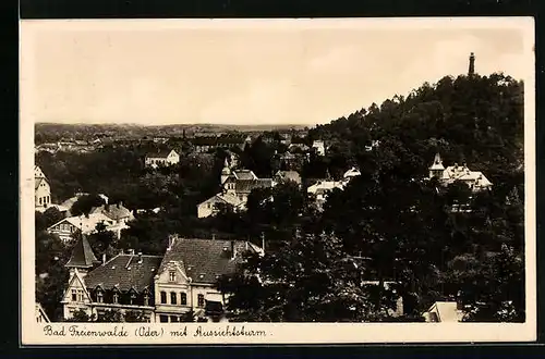 AK Bad Freienwalde /Oder, Fliegeraufnahme vom Ort mit Aussichtsturm