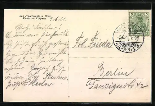 AK Bad Freienwalde /Oder, Partie am Kurpark