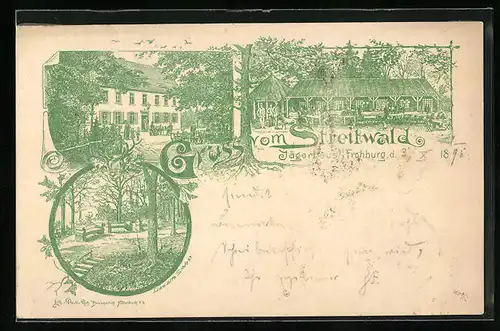 Vorläufer-Lithographie Frohburg, 1895, Gasthaus Jägerhaus Streitwald