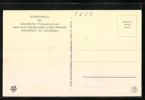 AK Roderbirken b. Leichlingen, Schullandheim der Düsseldorfer Frauenakademie