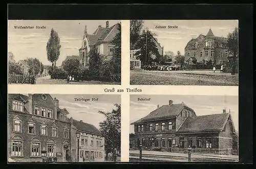 AK Theissen, Gasthaus Thüringer Hof, Weissenfelser Strasse, Zeitzer Strasse, Bahnhof