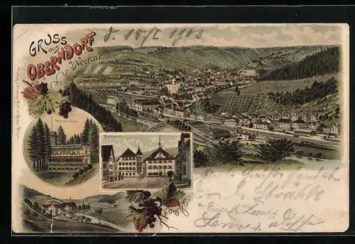 Lithographie Oberndorf a. Neckar, Gasthof Schützenhaus, Marktplatz, Ortsansicht