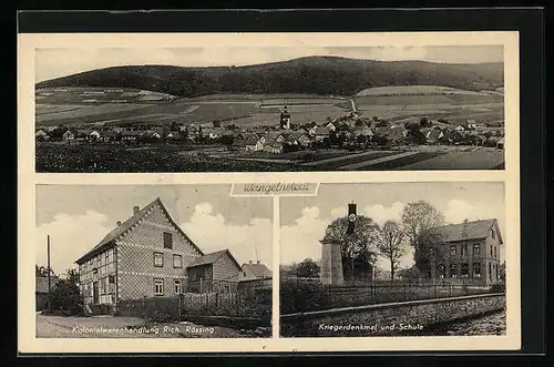 AK Wangelnstedt, Kolonialwarenhandlung, Kriegerdenkmal und Schule