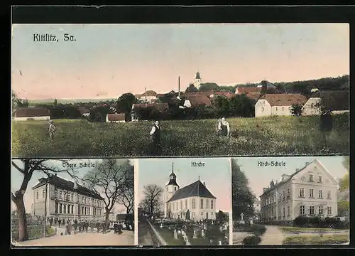 AK Kittlitz / Sa., Obere Schule, Kirche, Kirch-Schule