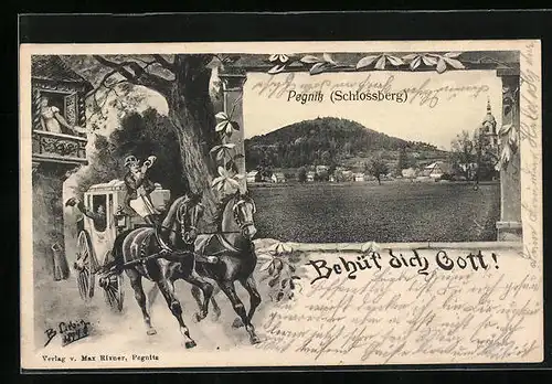 Künstler-AK Pegnitz, Panorama mit Schlossberg