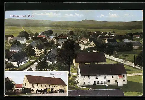 AK Kottmarsdorf / O.-L., Gasthof zum Gerichtskretscham, Blick über die Dächer