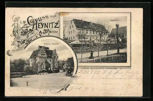 AK Heynitz b. Miltitz, Gasthof und Schloss Heynitz