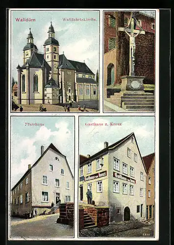 AK Walldürn, Gasthaus zum Kreuz, Pfarrhaus, Wallfahrtskirche