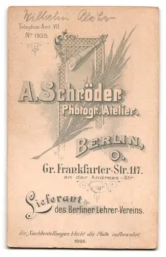 Fotografie A. Schröder, Berlin, Gr. Frankfurterstrasse 117, Herr mit ausgeprägtem Schnauzer