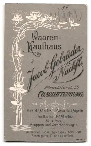 Fotografie Jacob Gebrüder Nachfl., Berlin-Charlottenburg, Wilmersdorfer Strasse 56, Bürgerlicher Herr mit Moustache