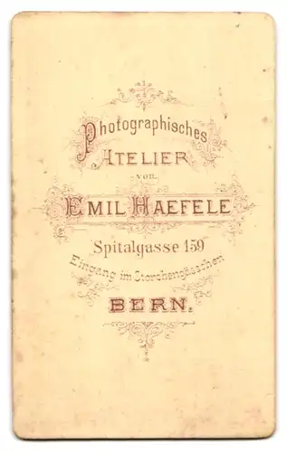 Fotografie Emil Haefele, Bern, Spitalgasse 159 Eingang im Storchengässchen, Bürgerlicher Herr mit Oberlippenbart