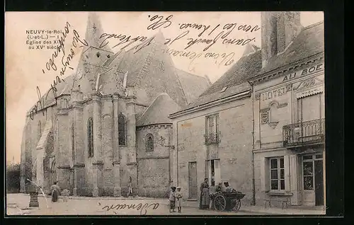 AK Neuvy-le-Roi, Eglise avec Hotel