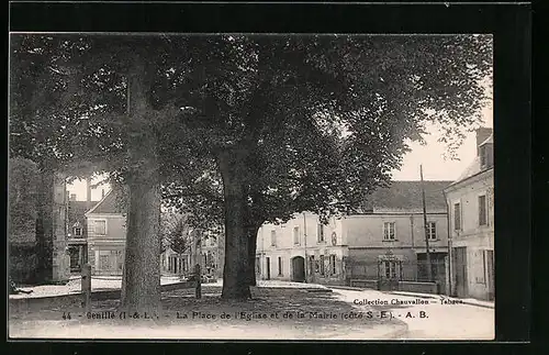 AK Genille, La Place de l`Eglise et de la Mairie