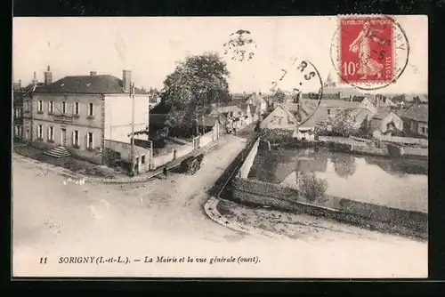 AK Sorigny, La Mairie et la vue générale